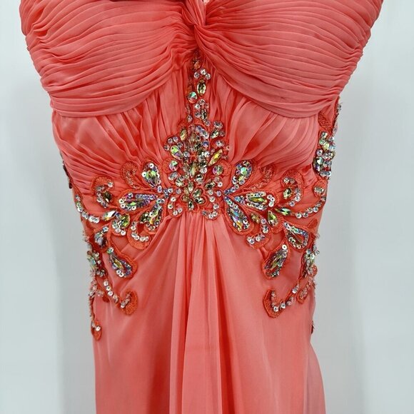 JVN BY JOVANI maxi dress strapless beaded sequins formal chiffon pink scarf 10 - Picture 5 of 10